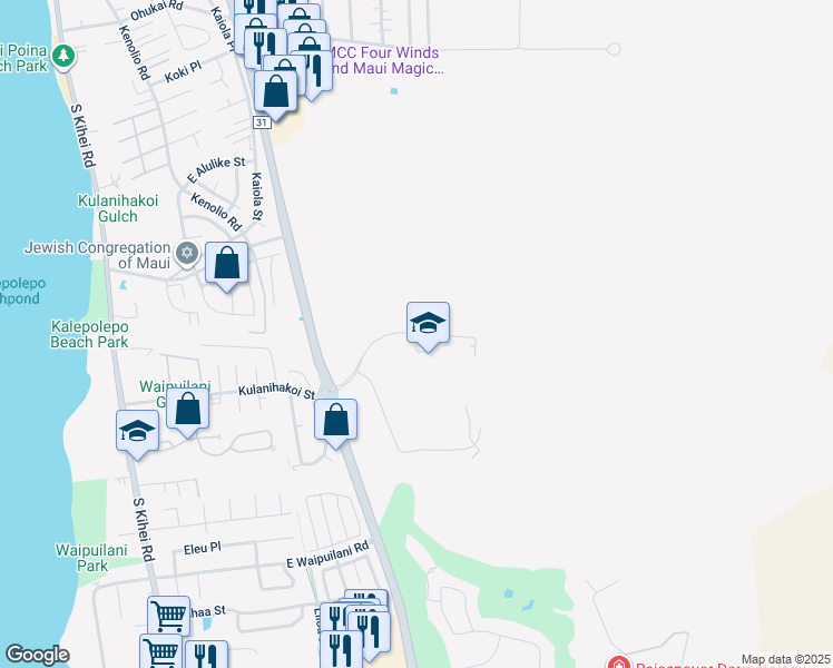 map of restaurants, bars, coffee shops, grocery stores, and more near Kulanihakoi Road in Kihei
