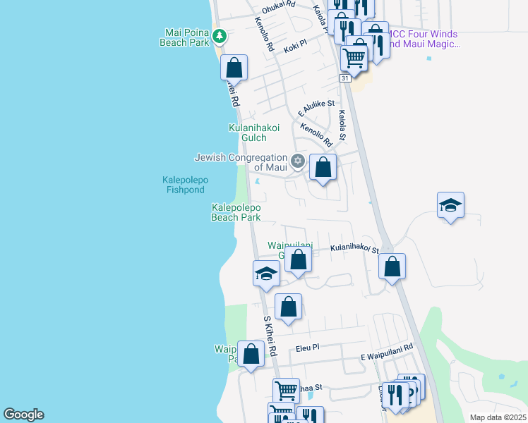 map of restaurants, bars, coffee shops, grocery stores, and more near 715 South Kihei Road in Kihei
