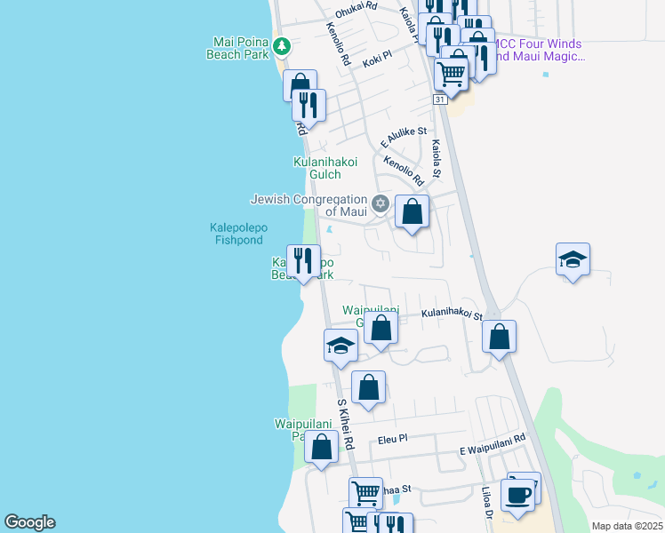 map of restaurants, bars, coffee shops, grocery stores, and more near 715 South Kihei Road in Kihei