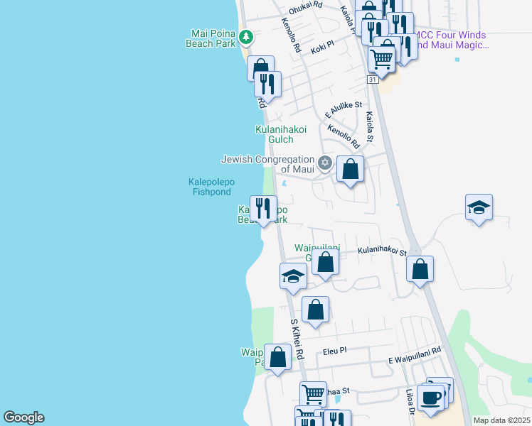 map of restaurants, bars, coffee shops, grocery stores, and more near 760 South Kihei Road in Kihei