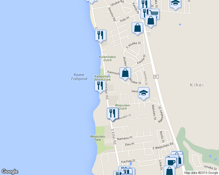 map of restaurants, bars, coffee shops, grocery stores, and more near 715 South Kihei Road in Kihei