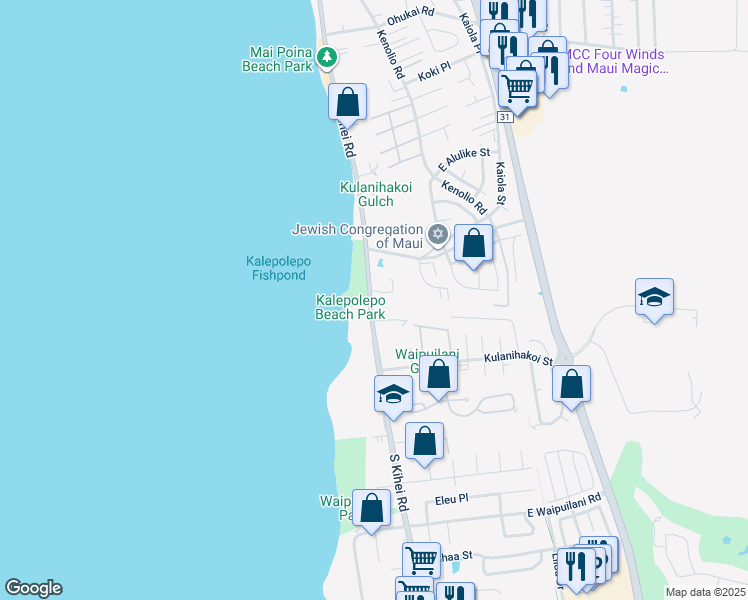 map of restaurants, bars, coffee shops, grocery stores, and more near 715 South Kihei Road in Kihei