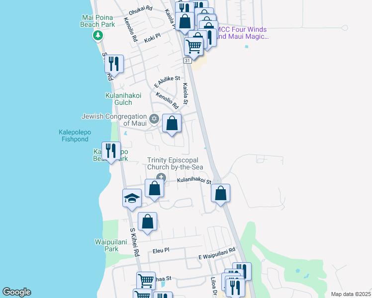 map of restaurants, bars, coffee shops, grocery stores, and more near 776 Alulike Street in Kihei
