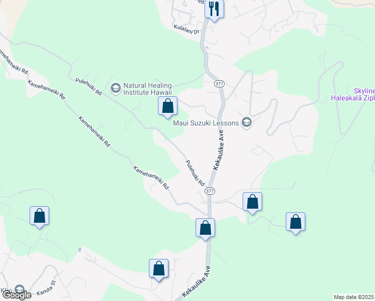 map of restaurants, bars, coffee shops, grocery stores, and more near 1351 Pulehuiki Road in Kula