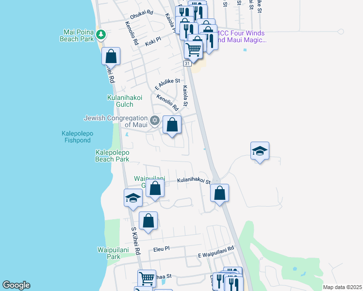 map of restaurants, bars, coffee shops, grocery stores, and more near 722 Malimali Street in Kihei