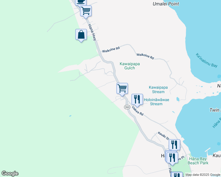 map of restaurants, bars, coffee shops, grocery stores, and more near 4530 Hana Highway in Hana