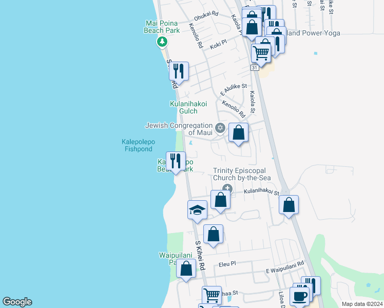 map of restaurants, bars, coffee shops, grocery stores, and more near 679 South Kihei Road in Kihei
