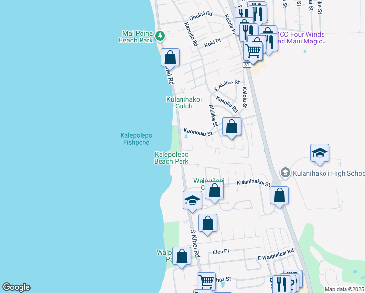 map of restaurants, bars, coffee shops, grocery stores, and more near 679 South Kihei Road in Kihei