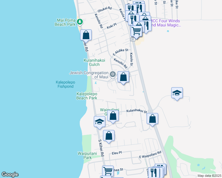 map of restaurants, bars, coffee shops, grocery stores, and more near 13 Halili Lane in Kihei