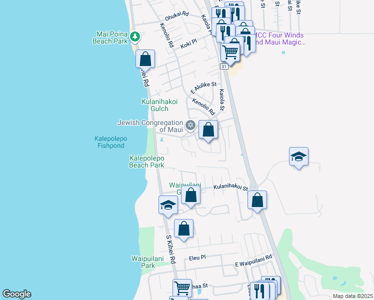 map of restaurants, bars, coffee shops, grocery stores, and more near 13 Halili Lane in Kihei