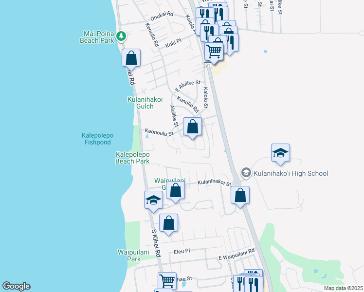map of restaurants, bars, coffee shops, grocery stores, and more near 704 Alulike Street in Kihei