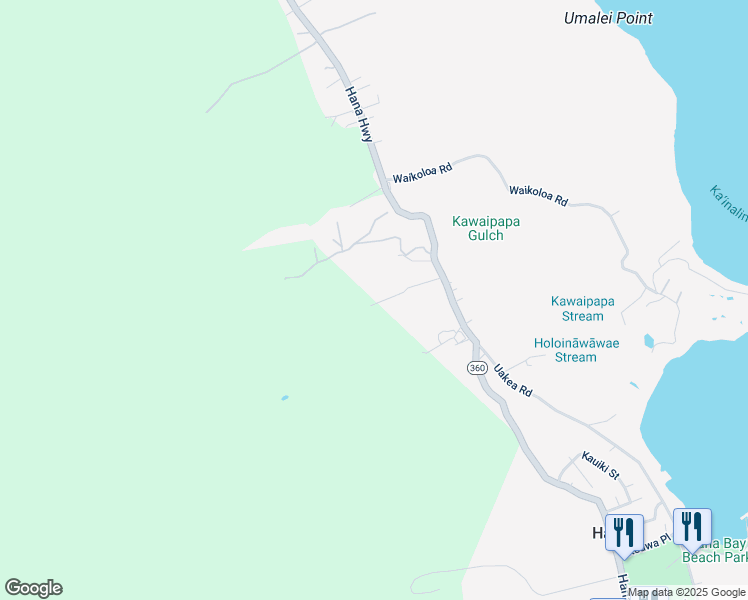 map of restaurants, bars, coffee shops, grocery stores, and more near 4500 Hana Highway in Hana