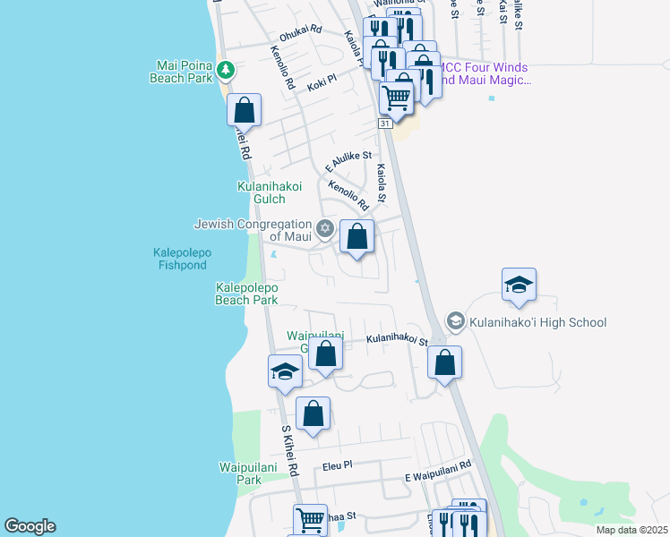 map of restaurants, bars, coffee shops, grocery stores, and more near 698 Alulike Street in Kihei
