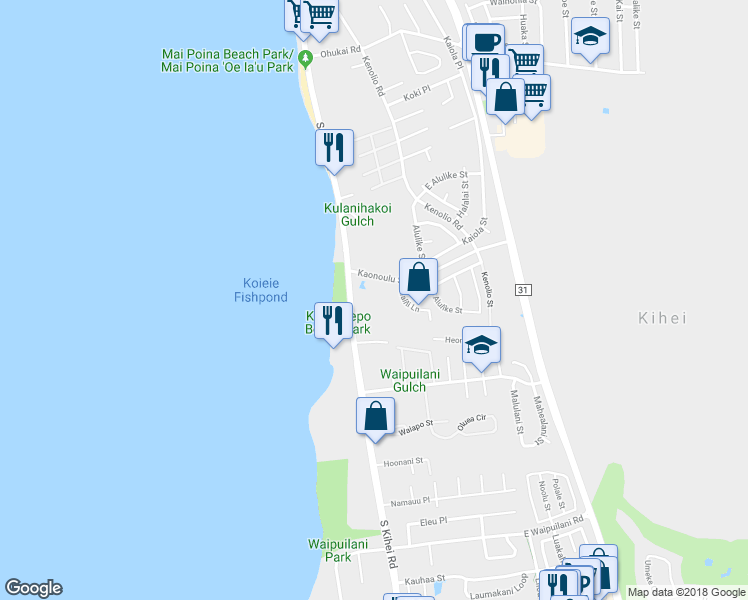map of restaurants, bars, coffee shops, grocery stores, and more near 679 South Kihei Road in Kihei