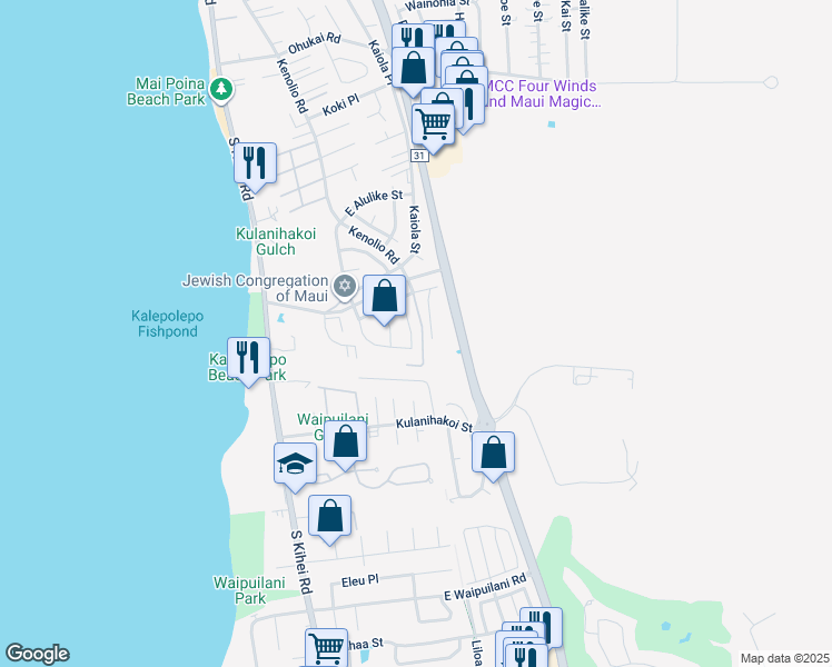 map of restaurants, bars, coffee shops, grocery stores, and more near 711 Malimali Street in Kihei