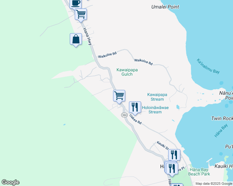 map of restaurants, bars, coffee shops, grocery stores, and more near 4545 Hana Highway in Haiku-Pauwela