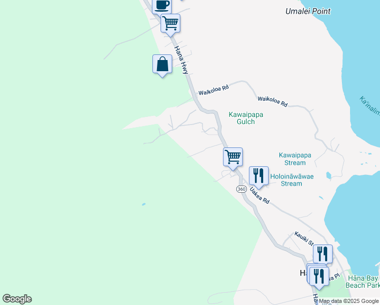map of restaurants, bars, coffee shops, grocery stores, and more near 54 Kawai Ola Place \ in Hana