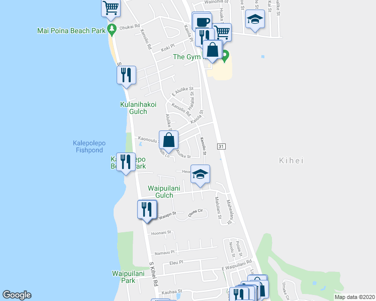 map of restaurants, bars, coffee shops, grocery stores, and more near 688 Imihale Street in Kihei