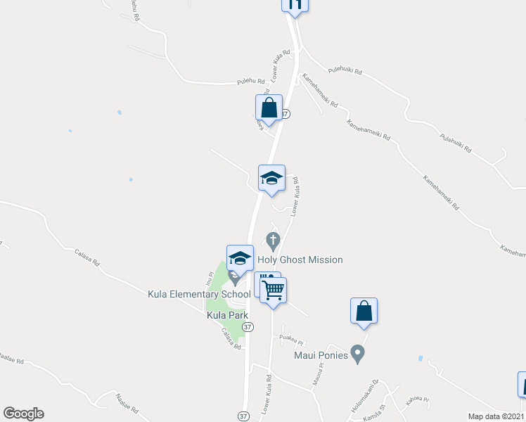 map of restaurants, bars, coffee shops, grocery stores, and more near 30 Alanui Place in Kula