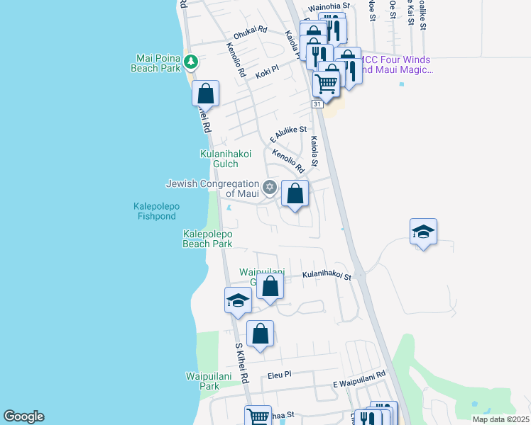 map of restaurants, bars, coffee shops, grocery stores, and more near 14 Apuhihi Lane in Kihei