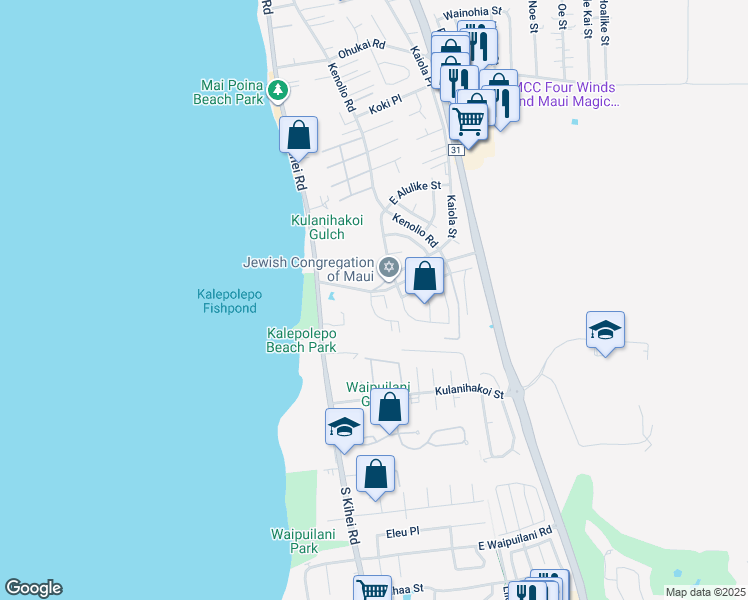 map of restaurants, bars, coffee shops, grocery stores, and more near 13 Halili Lane in Kihei