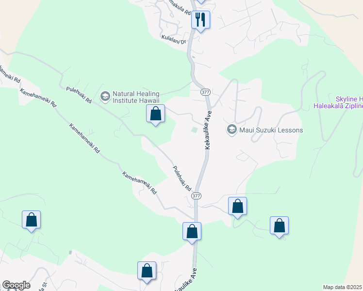 map of restaurants, bars, coffee shops, grocery stores, and more near 1351 Pulehuiki Road in Kula