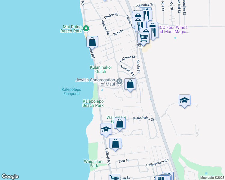 map of restaurants, bars, coffee shops, grocery stores, and more near 10 Halili Lane in Kihei