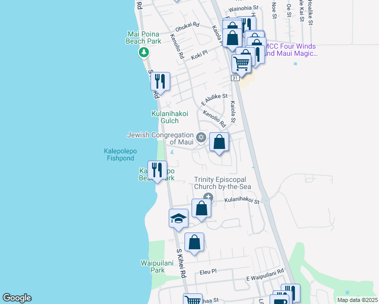 map of restaurants, bars, coffee shops, grocery stores, and more near 70 Halili Lane in Kihei