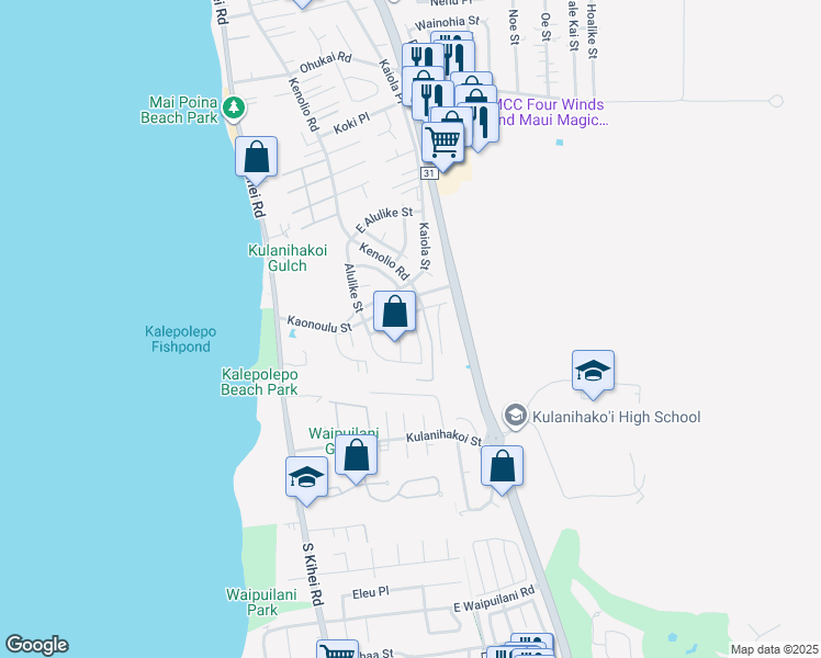 map of restaurants, bars, coffee shops, grocery stores, and more near 674 Malimali Street in Kihei