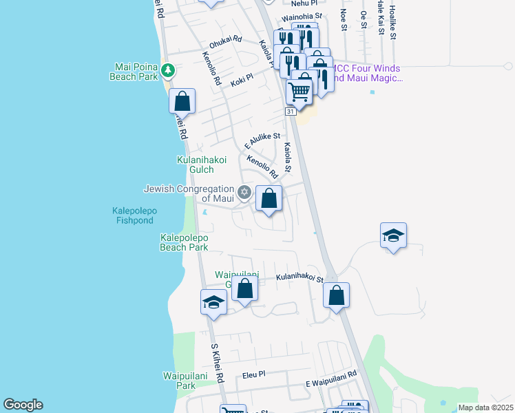 map of restaurants, bars, coffee shops, grocery stores, and more near 131 Hoopili Akau Street in Kihei