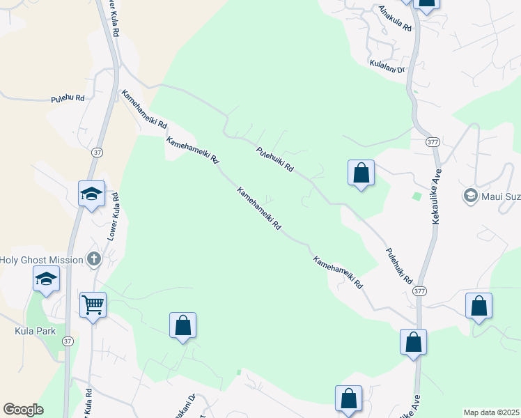 map of restaurants, bars, coffee shops, grocery stores, and more near Kamehameiki Road in Kula