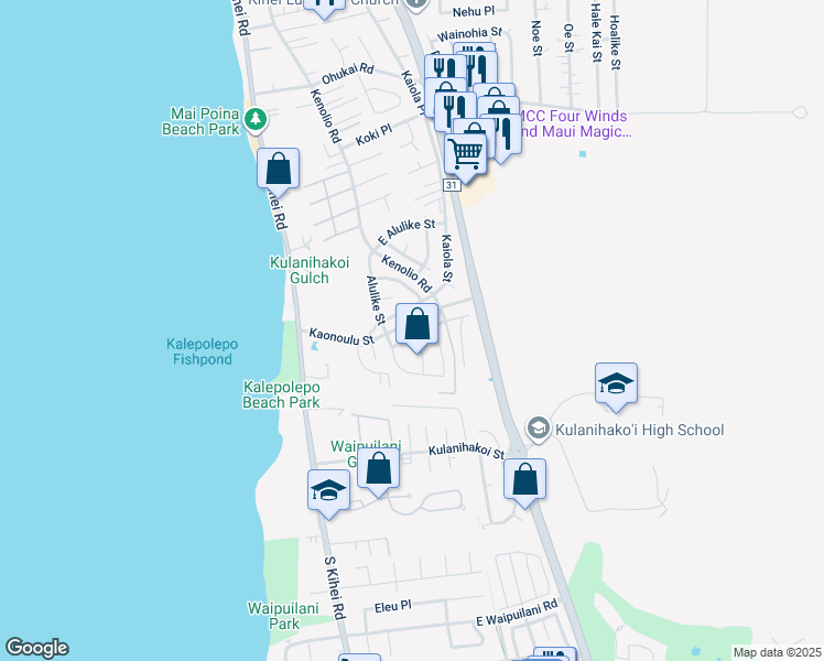 map of restaurants, bars, coffee shops, grocery stores, and more near 151 Hoopili Akau Street in Kihei