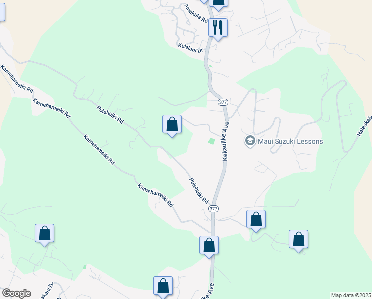 map of restaurants, bars, coffee shops, grocery stores, and more near 1265 Pulehuiki Road in Kula
