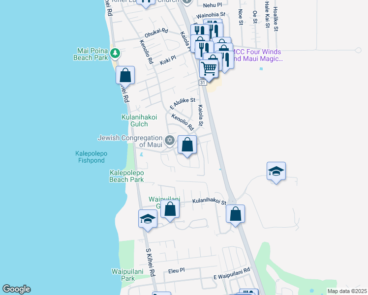 map of restaurants, bars, coffee shops, grocery stores, and more near 151 Hoopili Akau Street in Kihei