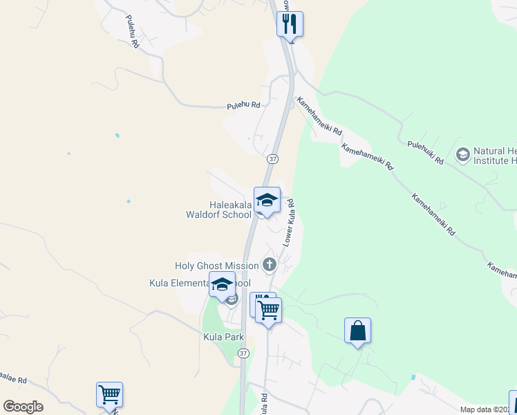 map of restaurants, bars, coffee shops, grocery stores, and more near 4615 Kula Highway in Kula