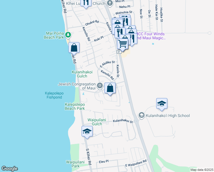 map of restaurants, bars, coffee shops, grocery stores, and more near 621 Kaiola Street in Kihei