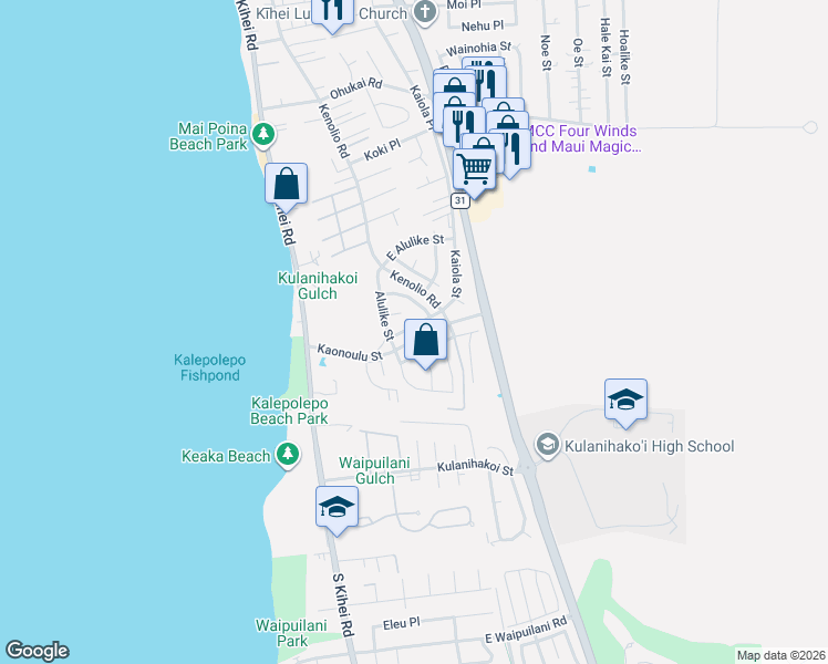 map of restaurants, bars, coffee shops, grocery stores, and more near 621 Kaiola Street in Kihei