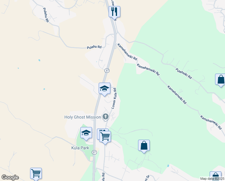 map of restaurants, bars, coffee shops, grocery stores, and more near 4074 Lower Kula Road in Kula