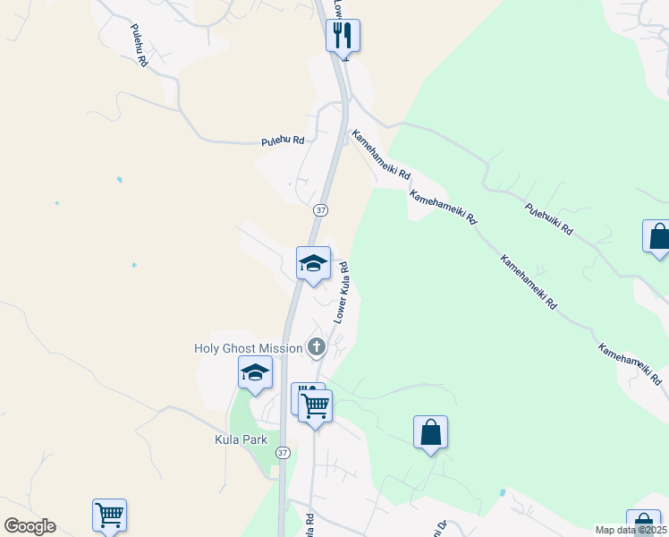 map of restaurants, bars, coffee shops, grocery stores, and more near 4074 Lower Kula Road in Kula