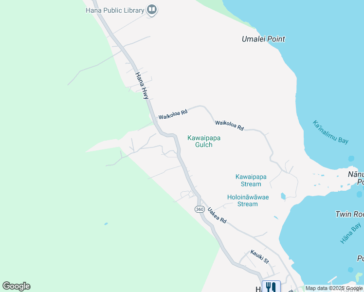 map of restaurants, bars, coffee shops, grocery stores, and more near 4455 Hana Highway in Hana