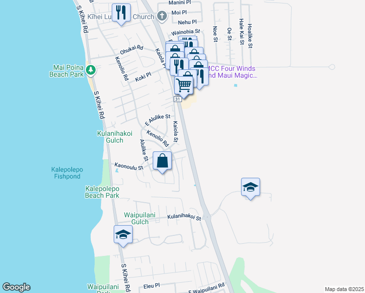 map of restaurants, bars, coffee shops, grocery stores, and more near 620 Kuu Home Place in Kihei