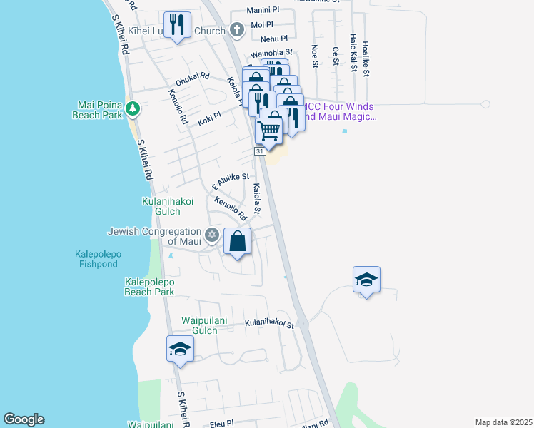 map of restaurants, bars, coffee shops, grocery stores, and more near 615 Kuu Home Place in Kihei