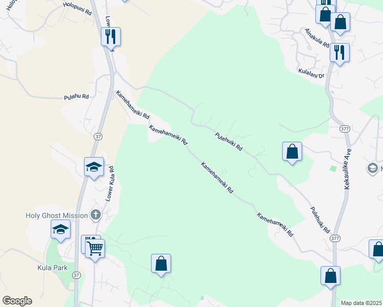 map of restaurants, bars, coffee shops, grocery stores, and more near 0 Kamehameiki Road in Kula