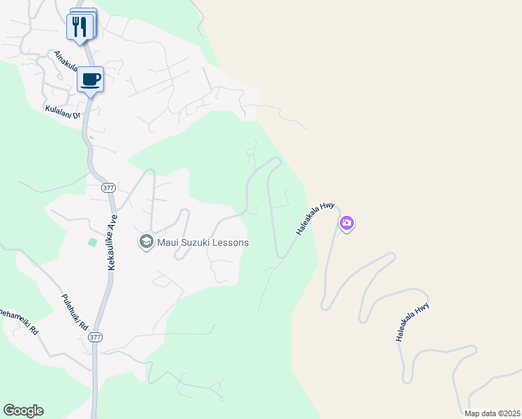 map of restaurants, bars, coffee shops, grocery stores, and more near 17-100 Haleakala Highway in Kula