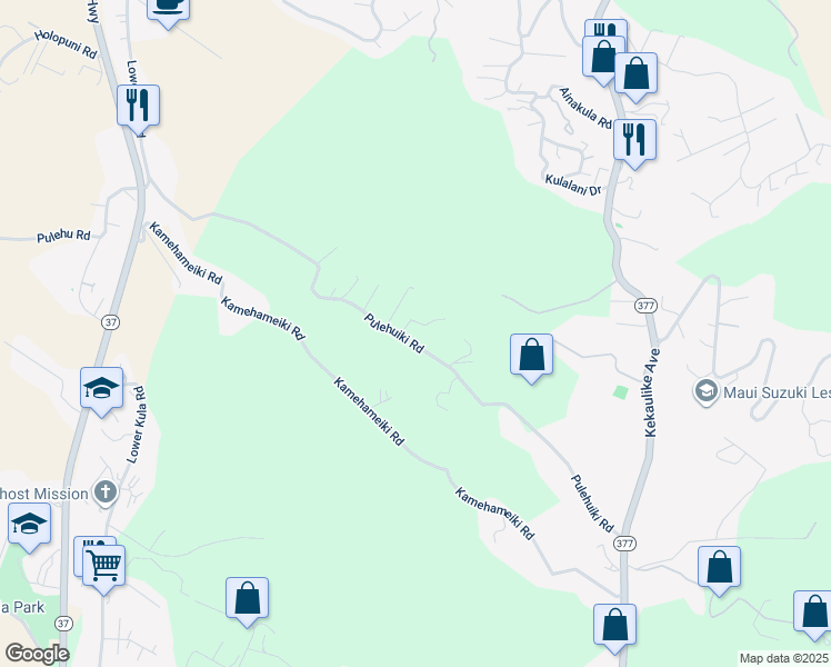 map of restaurants, bars, coffee shops, grocery stores, and more near 885 Pulehuiki Road in Kula