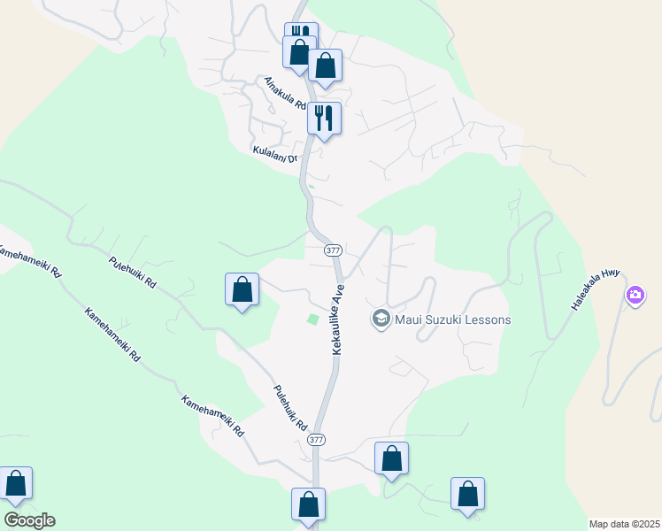 map of restaurants, bars, coffee shops, grocery stores, and more near 15-800 Haleakala Highway in Kula