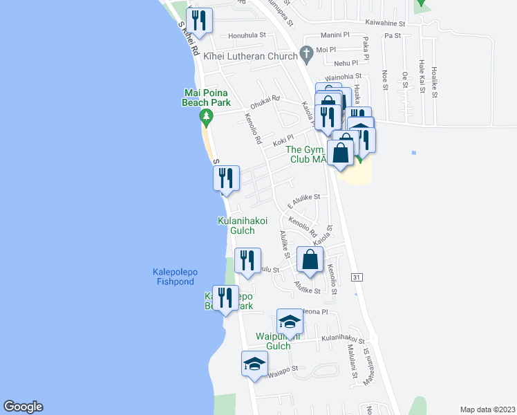 map of restaurants, bars, coffee shops, grocery stores, and more near 575 South Kihei Road in Kihei