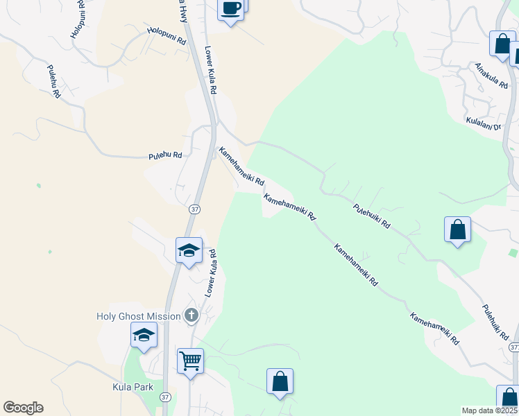 map of restaurants, bars, coffee shops, grocery stores, and more near 0 Kamehameiki Road in Kula