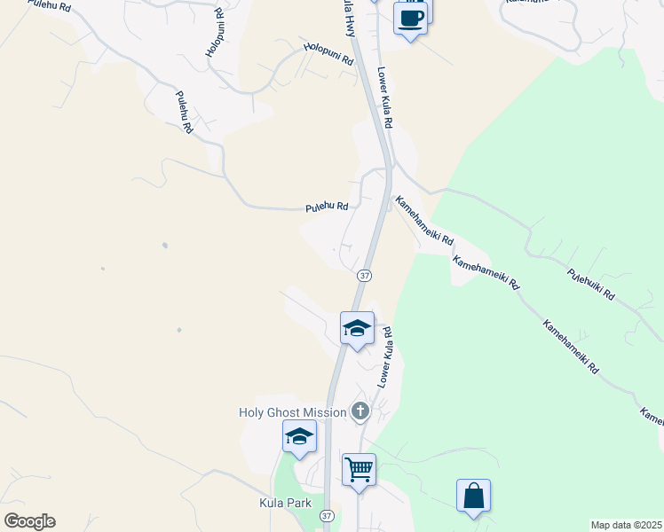 map of restaurants, bars, coffee shops, grocery stores, and more near 3646 Lower Kula Road in Kula