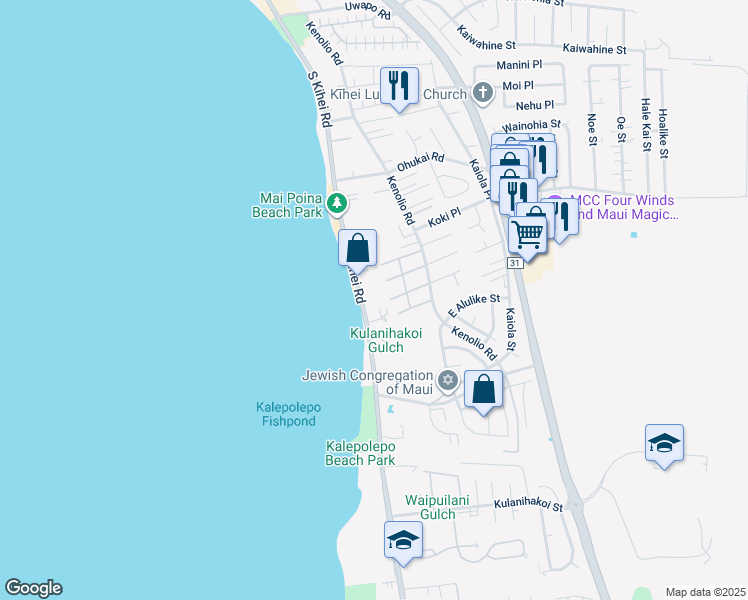 map of restaurants, bars, coffee shops, grocery stores, and more near 515 South Kihei Road in Kihei